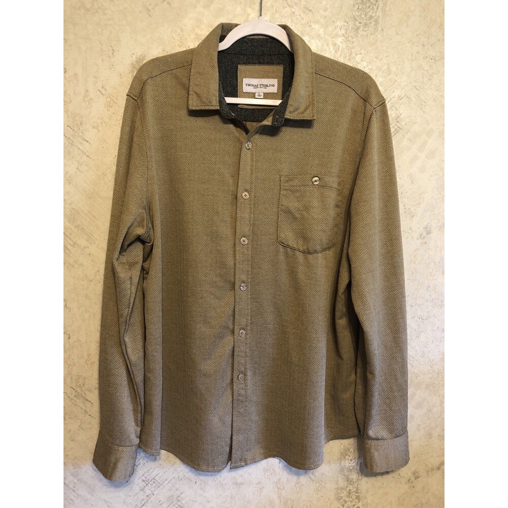 Thomas Sterling LARGE L L/S Button Down Stretch Knit Shirt Men